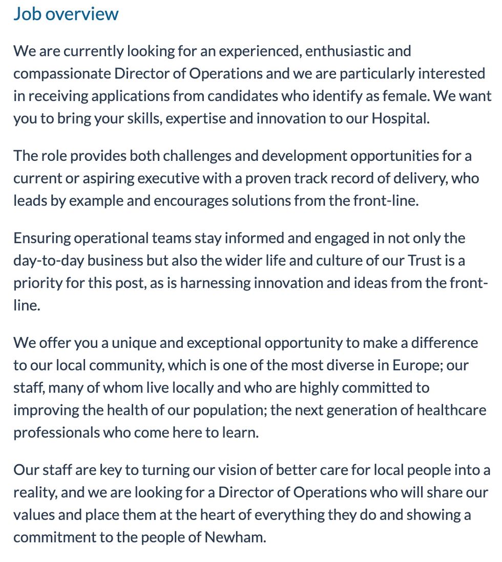 The job advert has been posted online