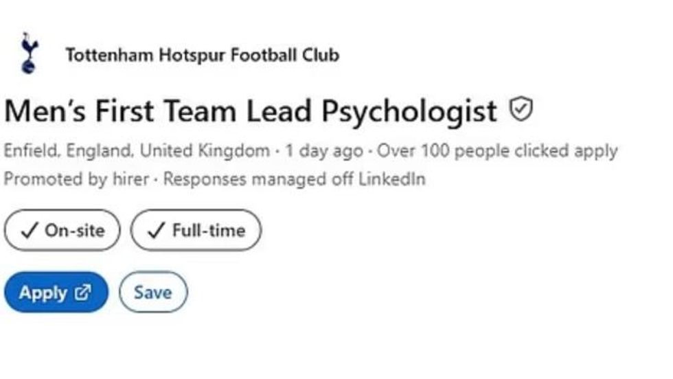 A função que o Tottenham está anunciando em seu site