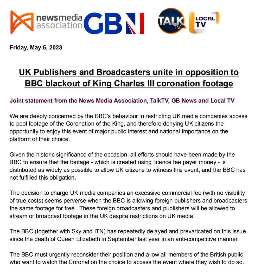 The joint statement on the BBC Coronation blackout