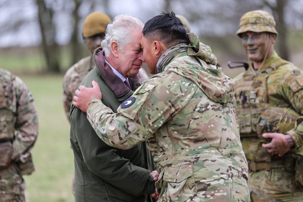 The King watched a defensive training exercise and met some of the soldiers training with British and international partner forces
