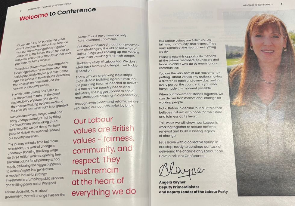 The Labour Party Conference guide still includes a message from Angela Rayner
