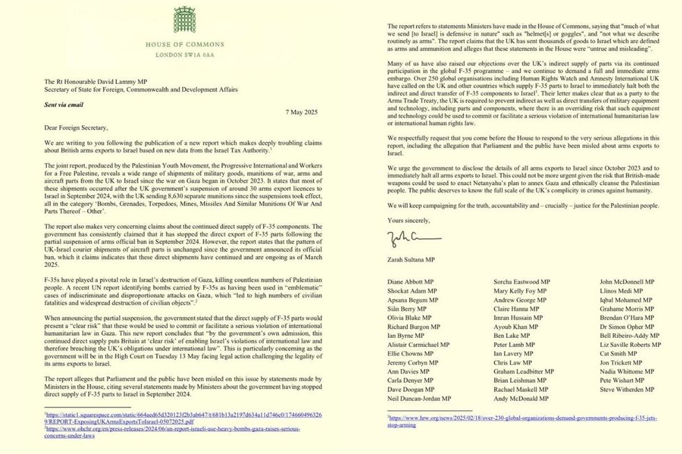 The letter sent by more than 40 MPs to the Foreign Secretary