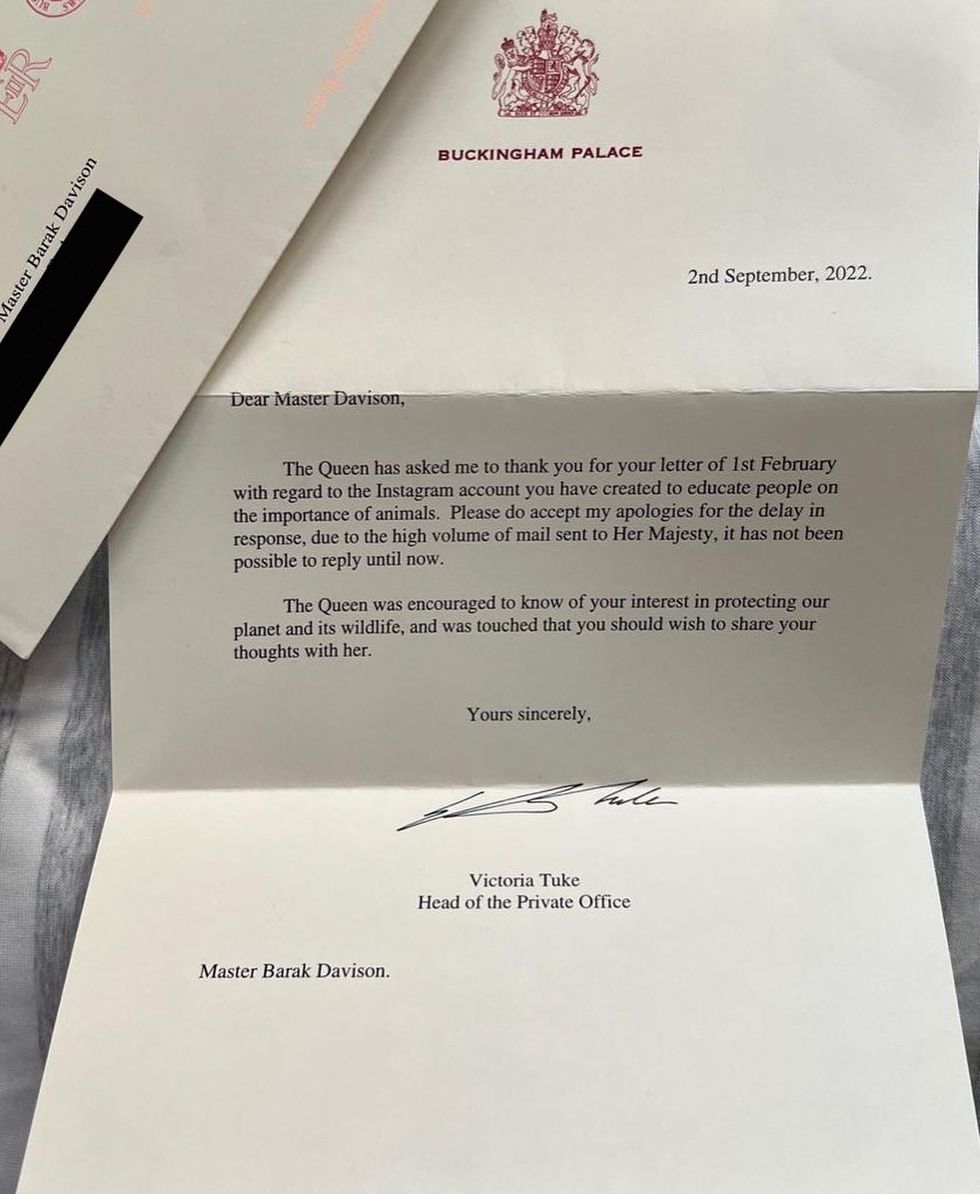 The letter sent to Barak Davison