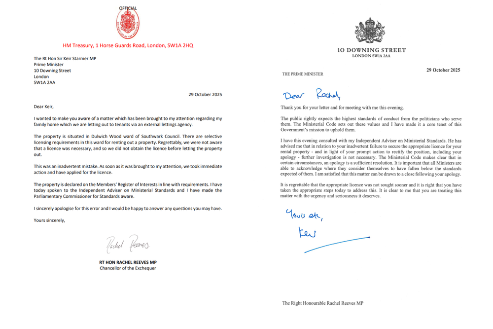 The letters exchanged between Rachel Reeves and Sir Keir Starmer