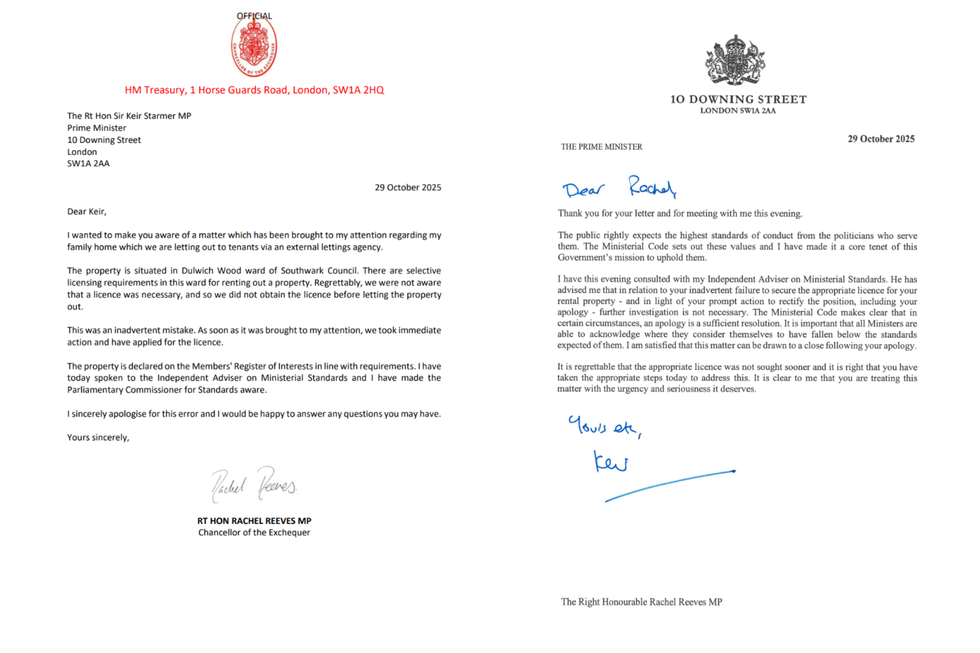 The letters exchanged between Rachel Reeves and Sir Keir Starmer