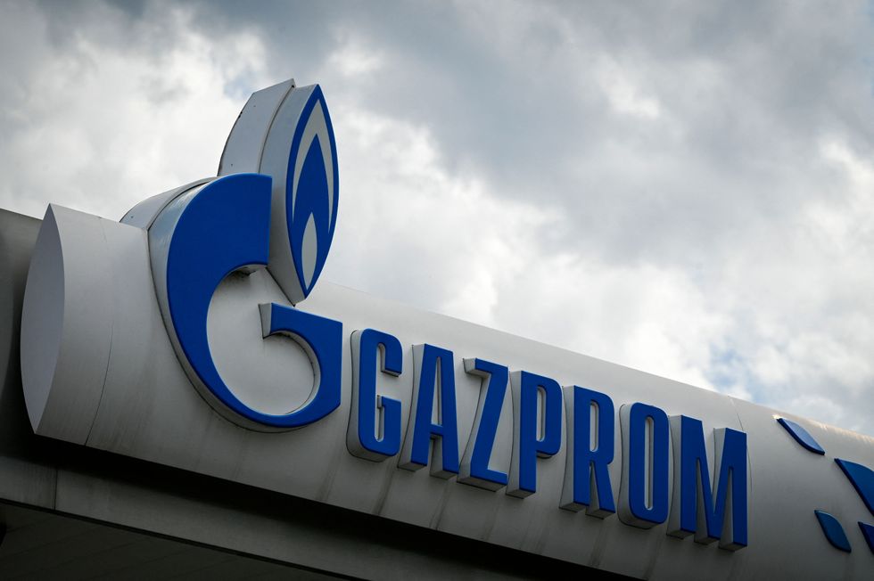 The logo of Russia's energy giant Gazprom is pictured at one of its petrol stations in Sofia