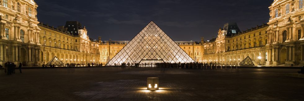 The Louvre art gallery and glass pyramid, Paris