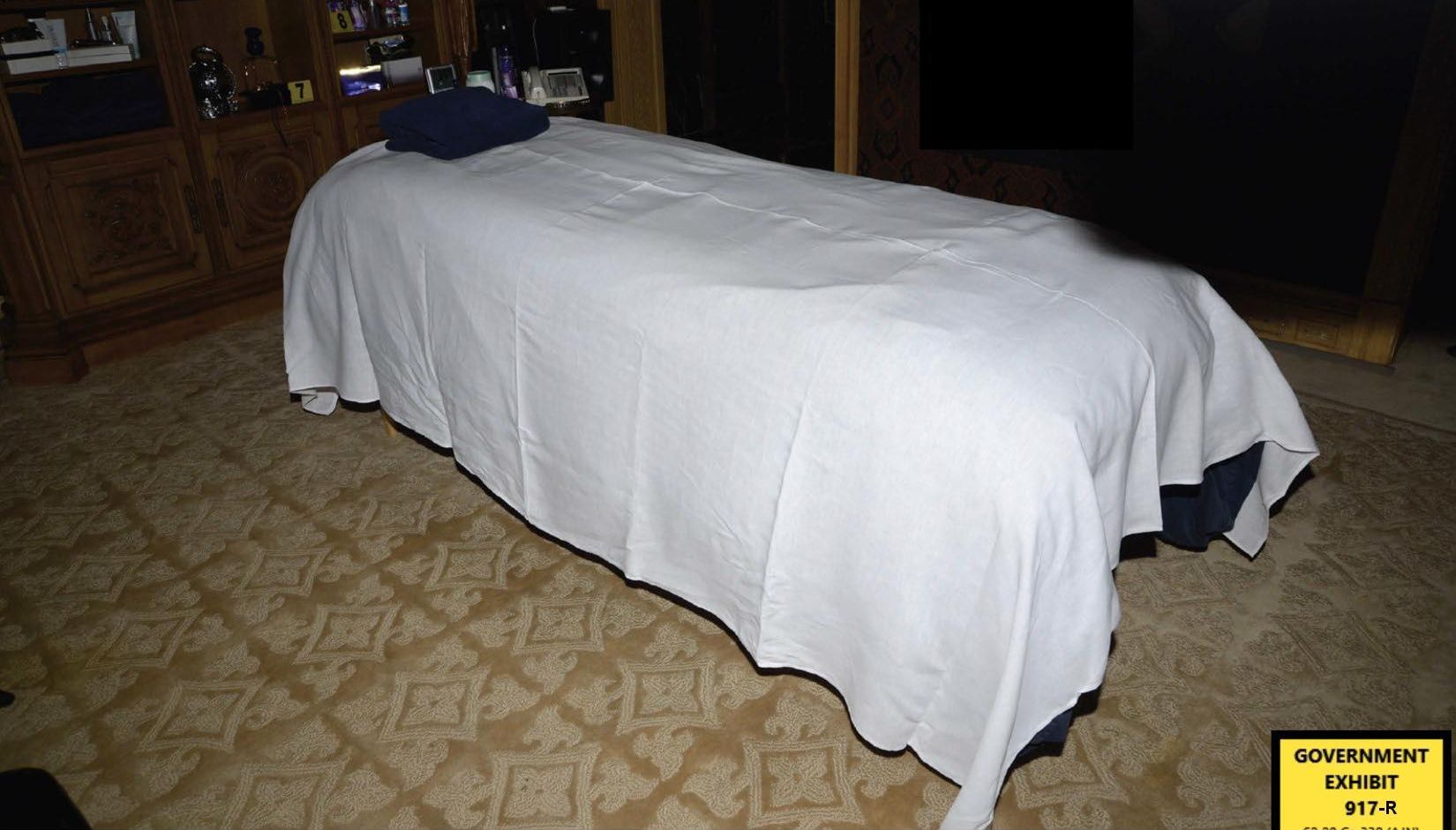 The massage room at Jeffrey Epstein's New York house, which has been shown to the court during the sex trafficking trial of Ghislaine Maxwell in the Southern District of New York.