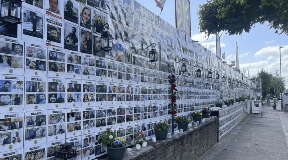 The memorial wall, which pays tribute to Iranian protesters who have been killed by the Islamic Revolutionary Guard Corps (IRGC)