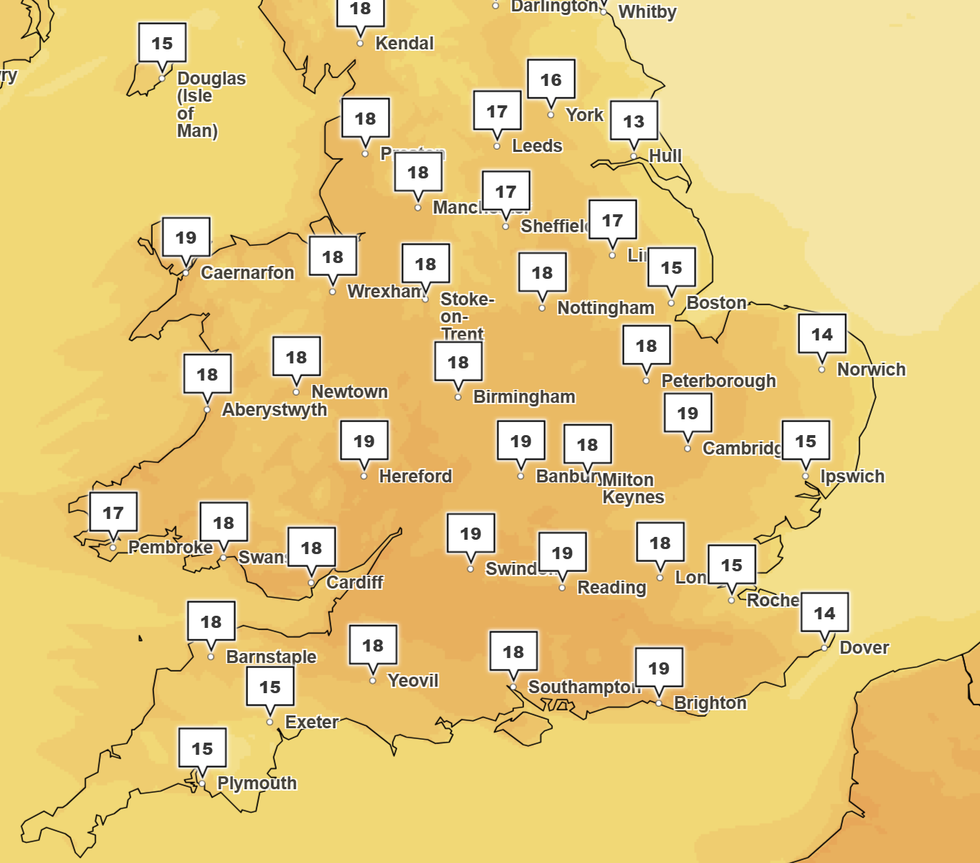 The Met Office forecasts warm weather on Thursday