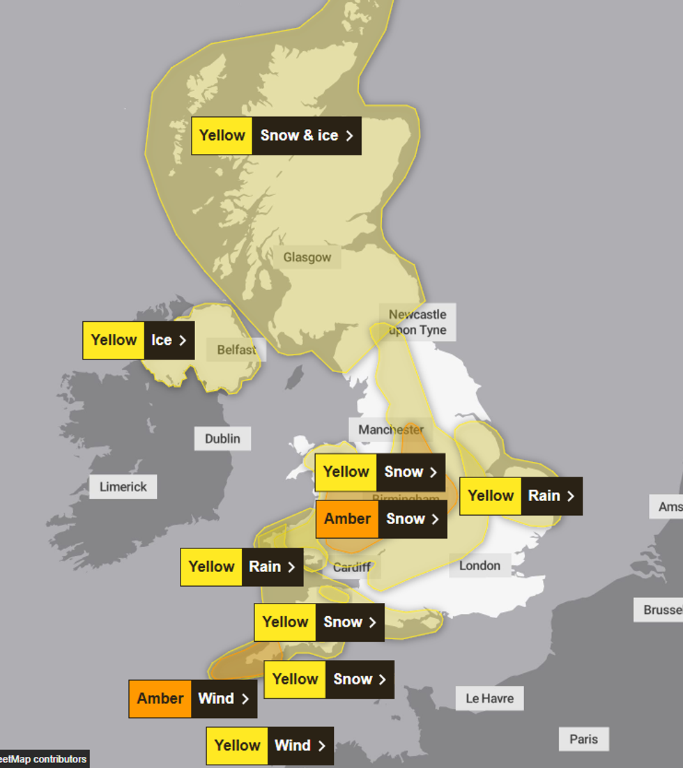 The Met Office has issued a number of yellow and amber weather warnings