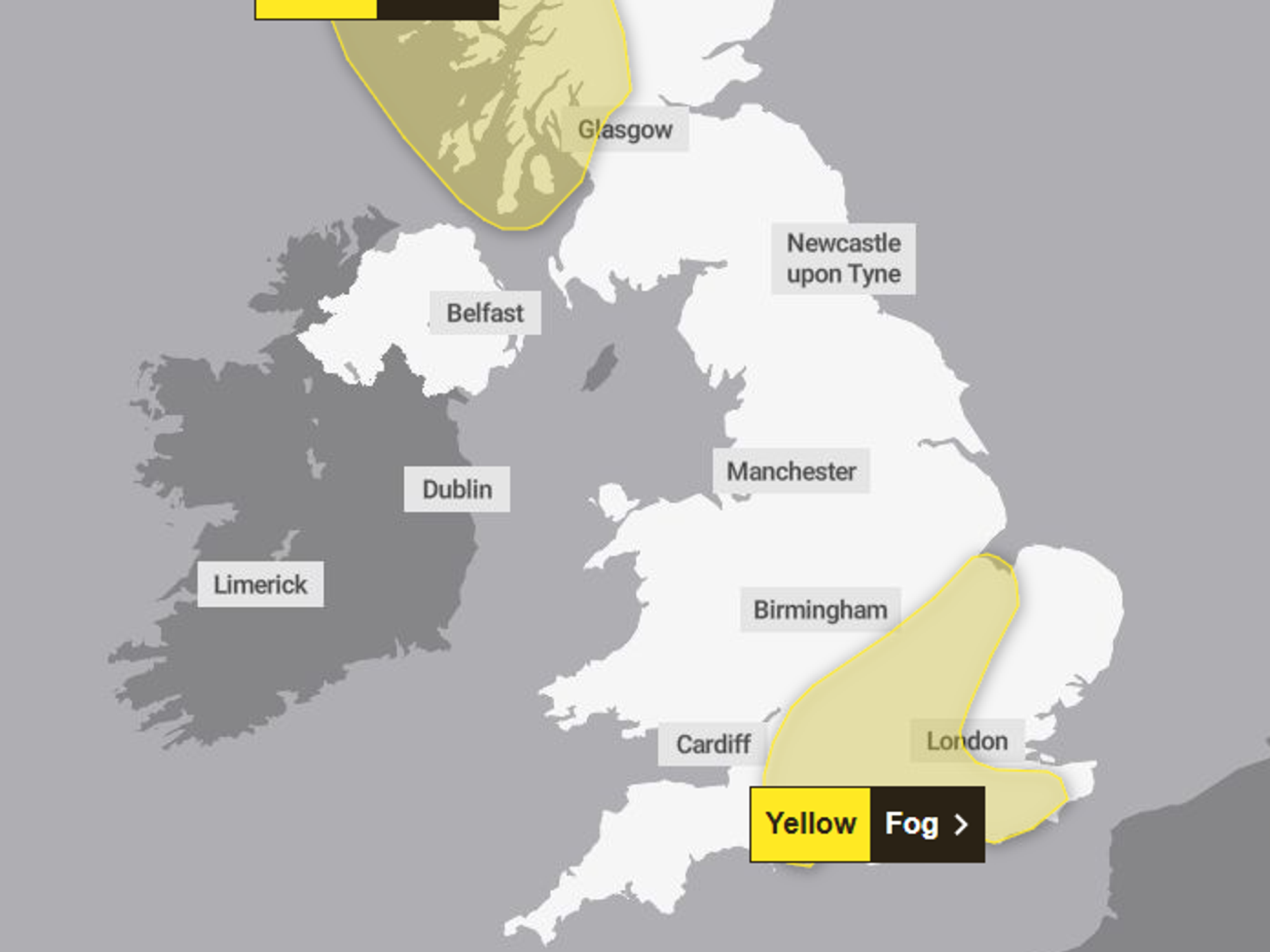 The Met Office has issued a yellow alert for fog