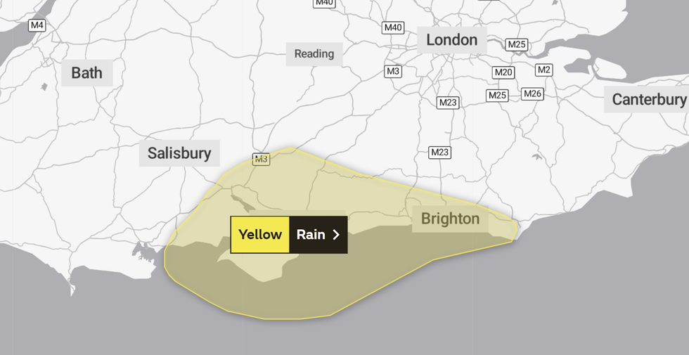 The Met Office has issued a yellow rain warning for tomorrow