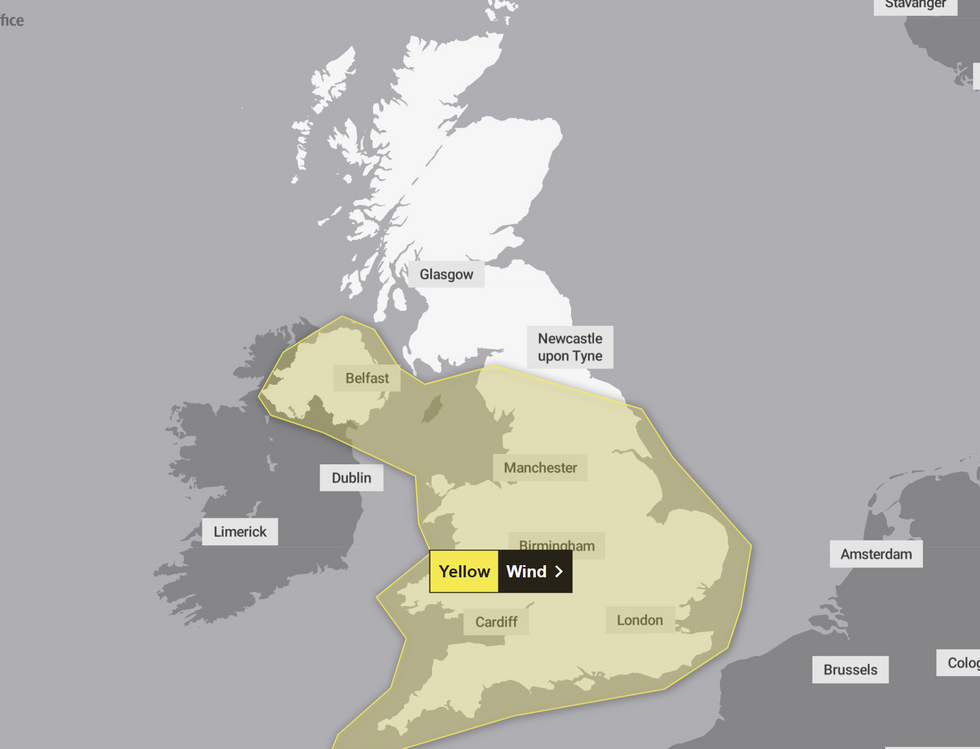 The Met Office has issued a yellow wind warning\u200b