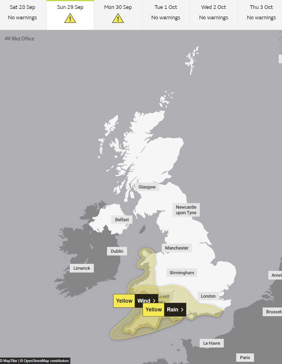 The Met Office has issued two weather warnings for tomorrow