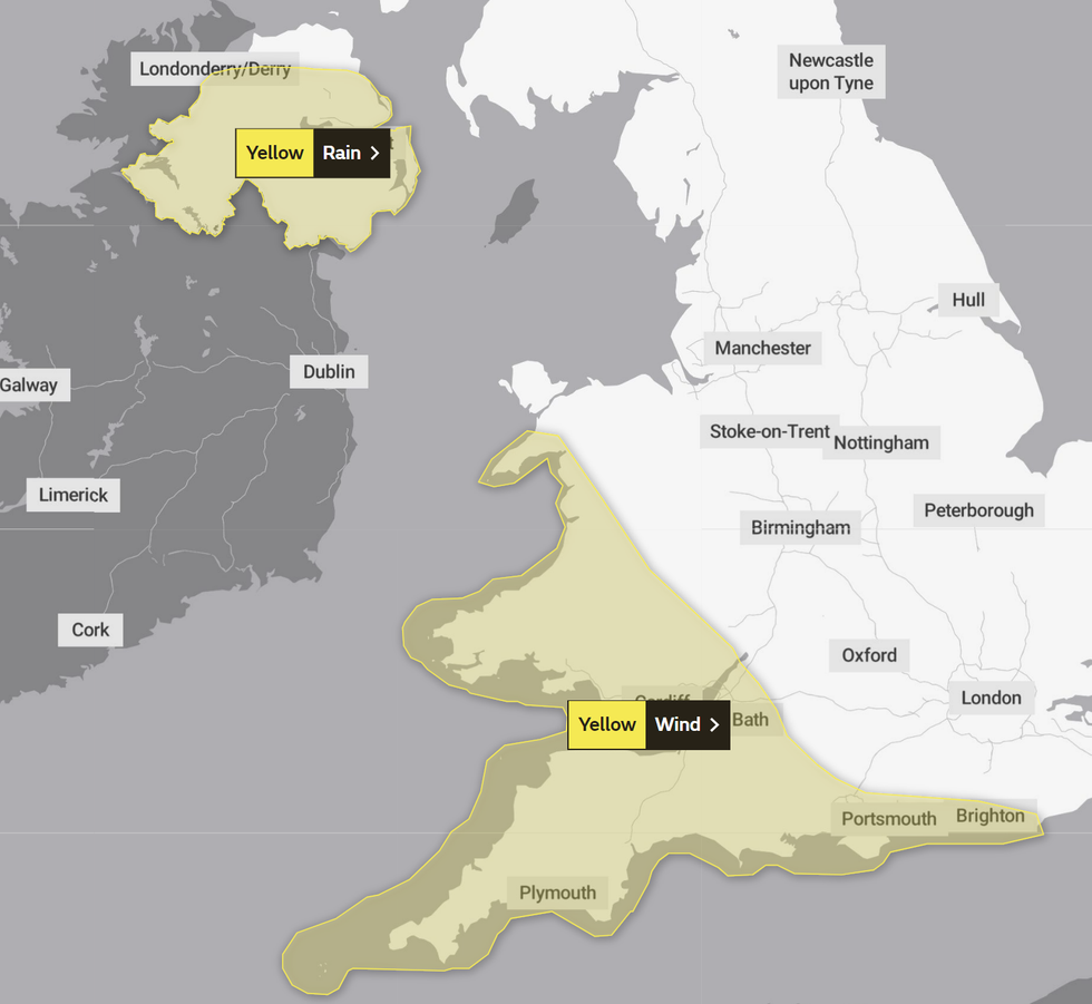 The Met Office has issued two yellow weather warnings for Saturday