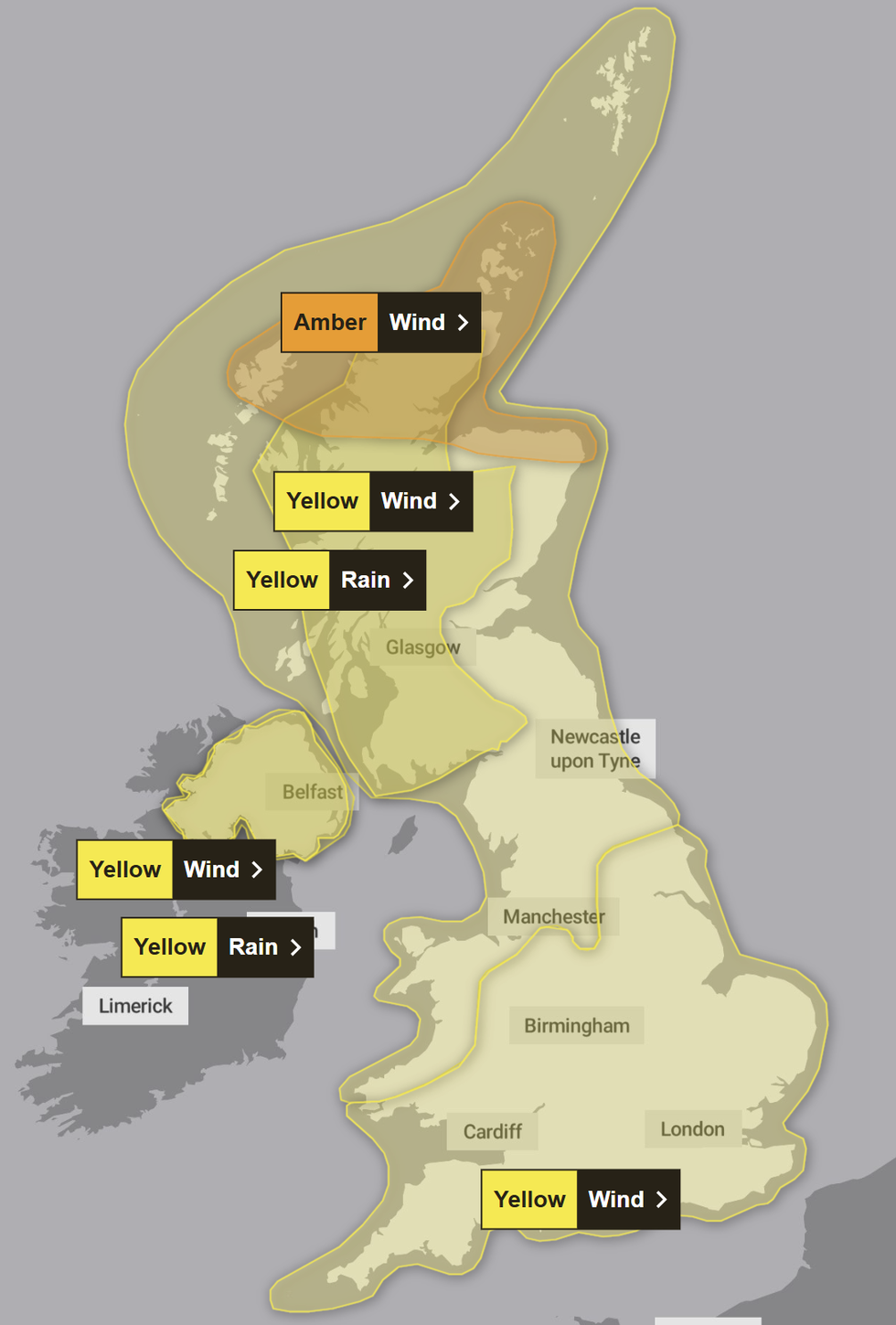 The Met Office has issued weather warnings throughout the weekend