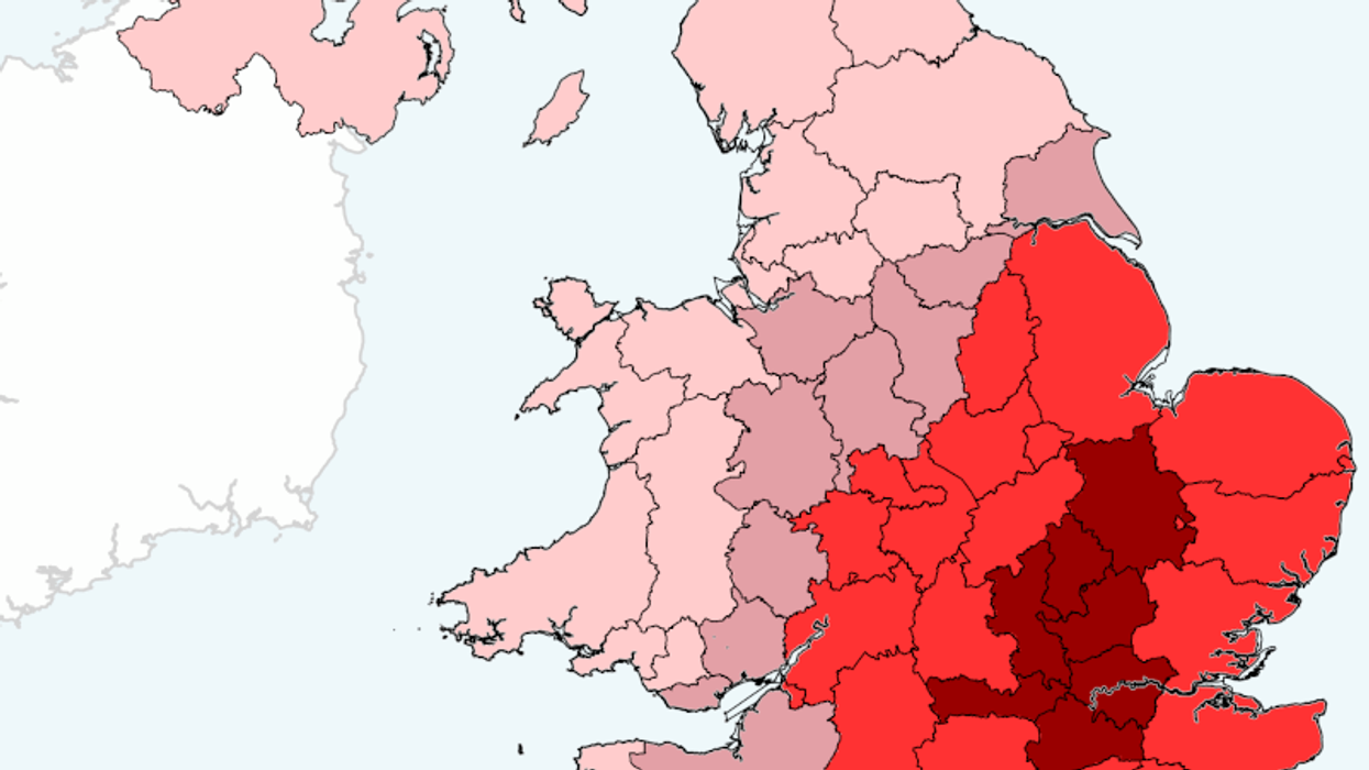 The Met Office has released the UK temperature threshold map