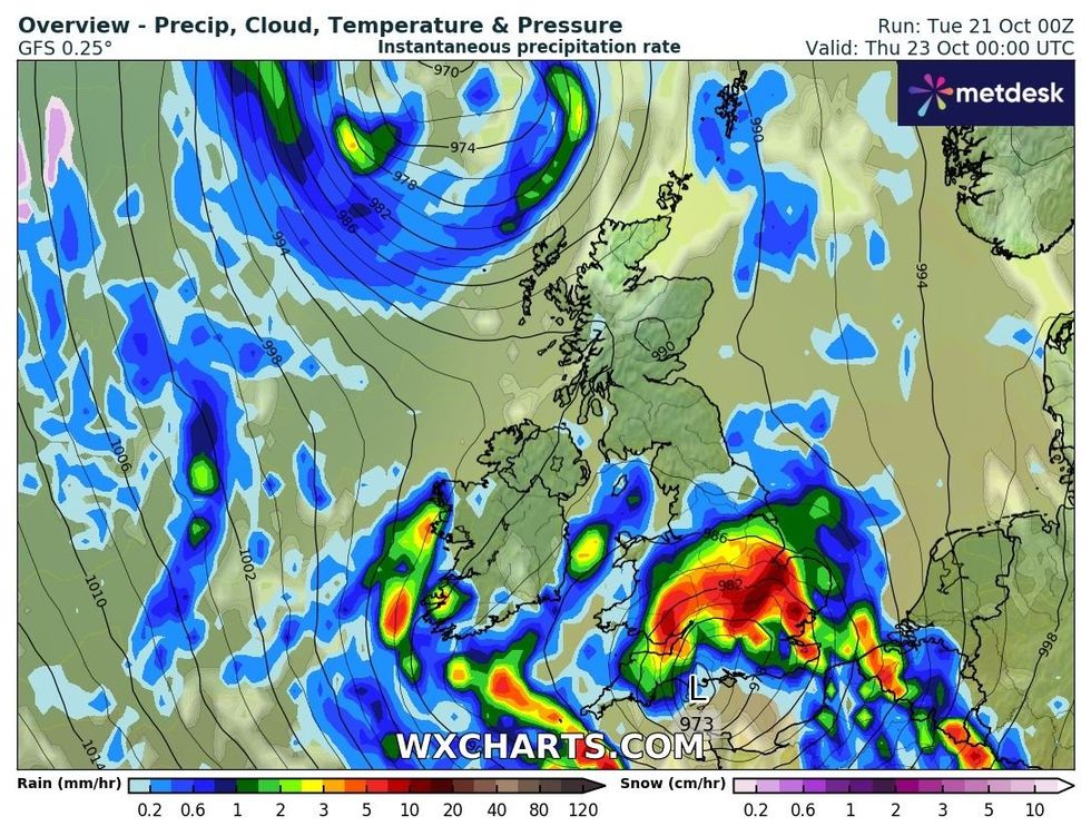 The Met Office is forecasting downpours on Thursday