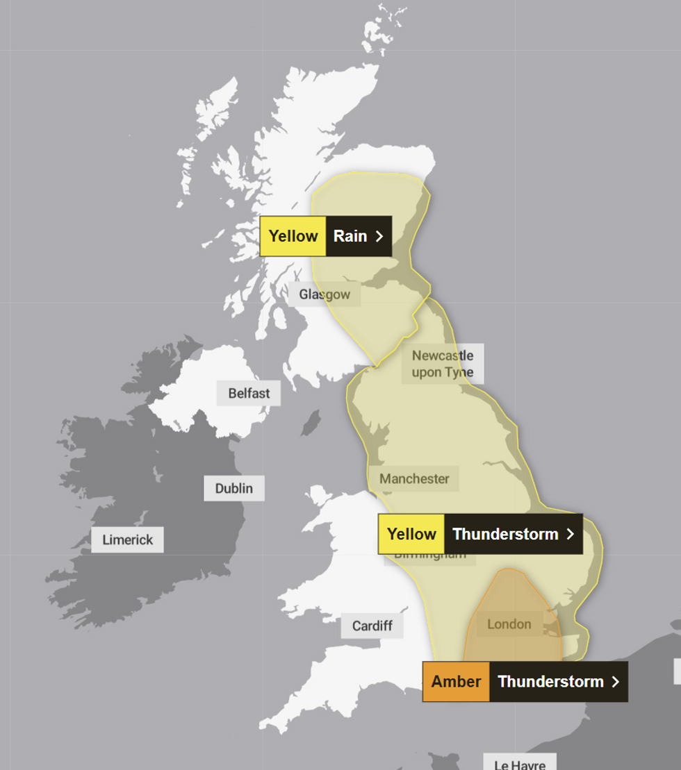 The Met Office's triple weather warnings for Saturday\u200b