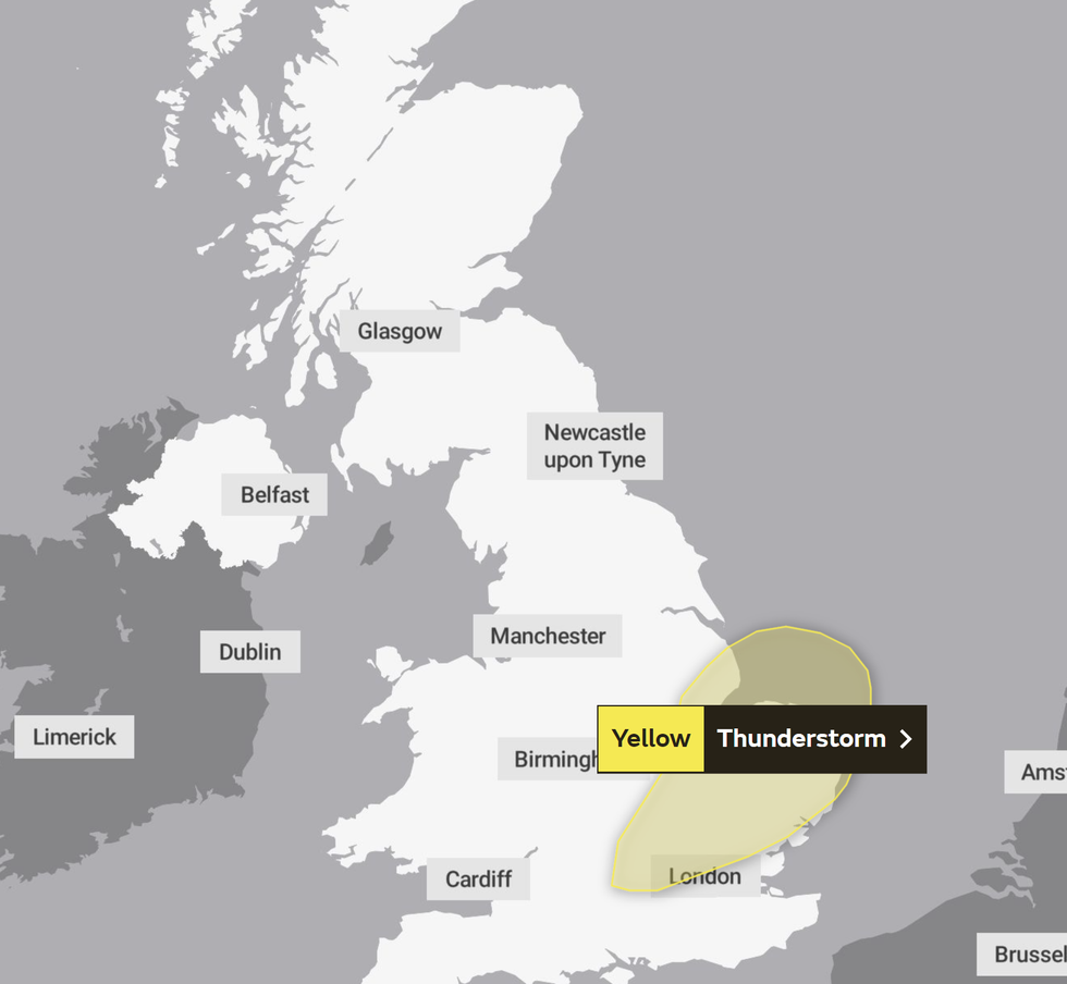 The Met Office's yellow thunderstorm warning
