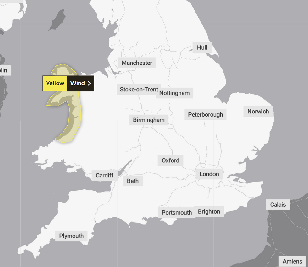 The Met Office's yellow wind warning is in place in parts of Wales