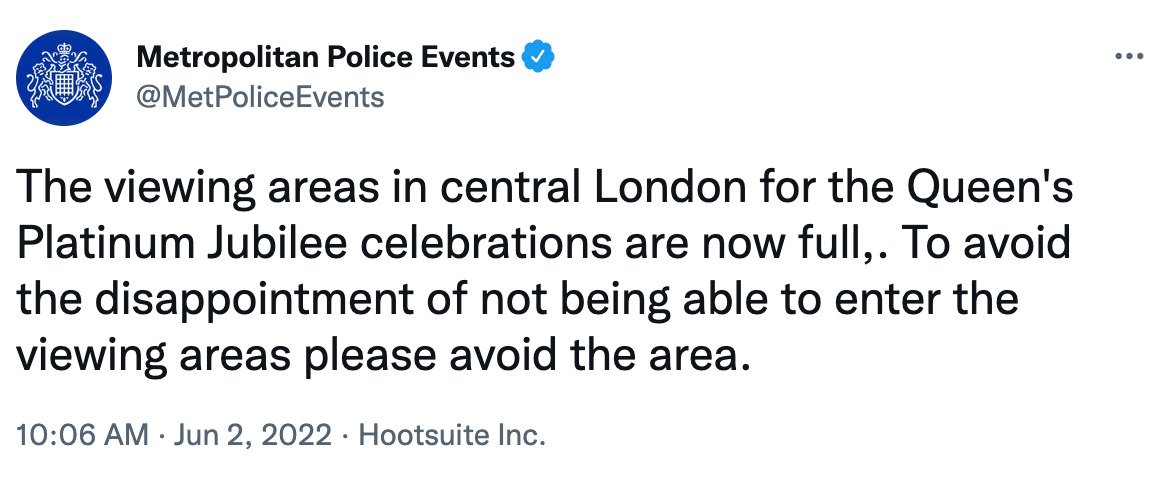 The Met Police told fans to avoid viewing areas