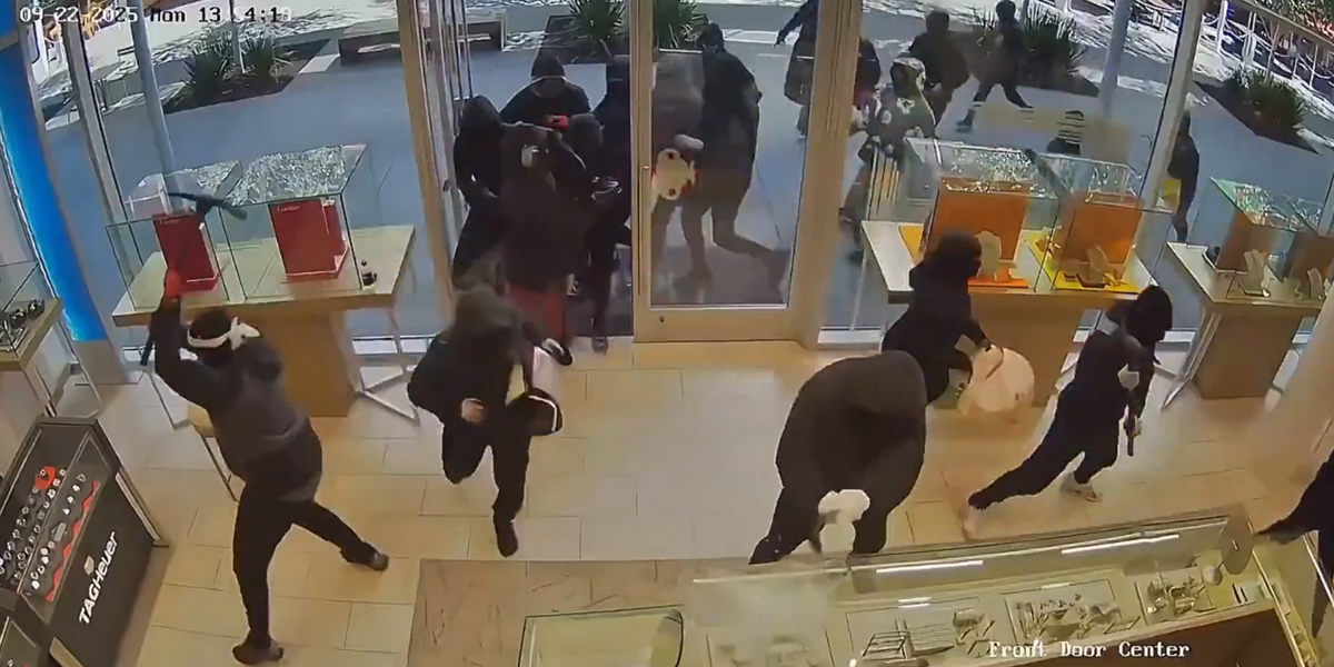 NextImg:Masked mob caught on camera raiding jewellery shop in broad daylight - before locking themselves inside