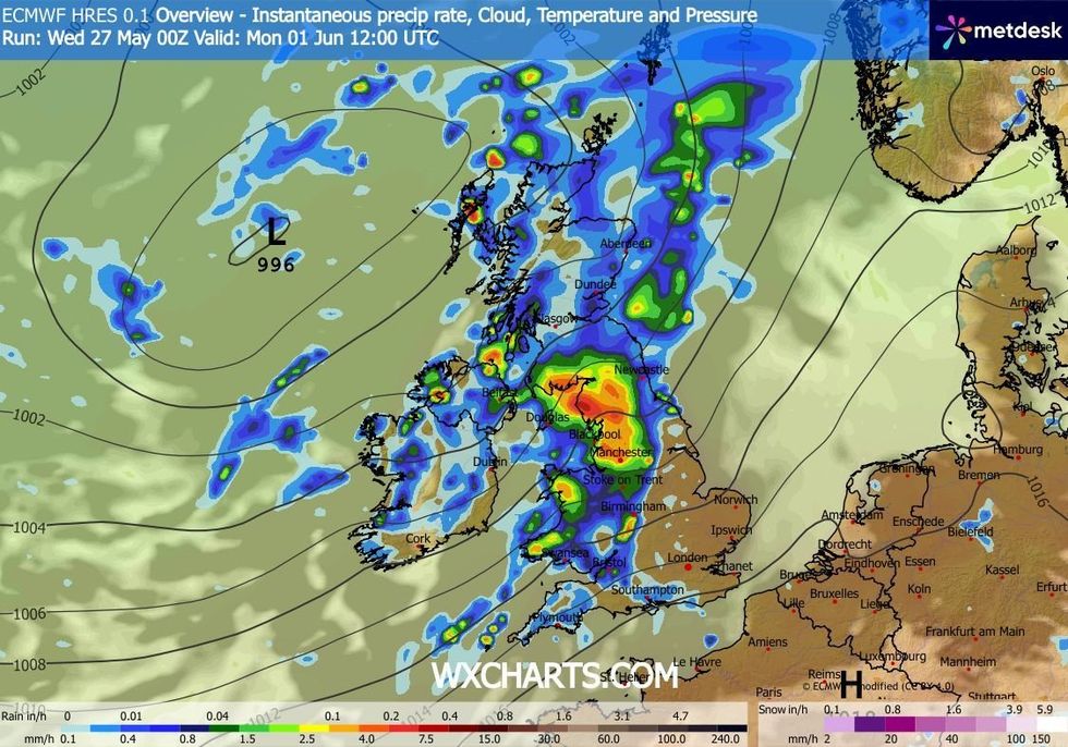 The monsoon downpours will follow the hottest end to spring on record as May climaxes in searing 30C heat