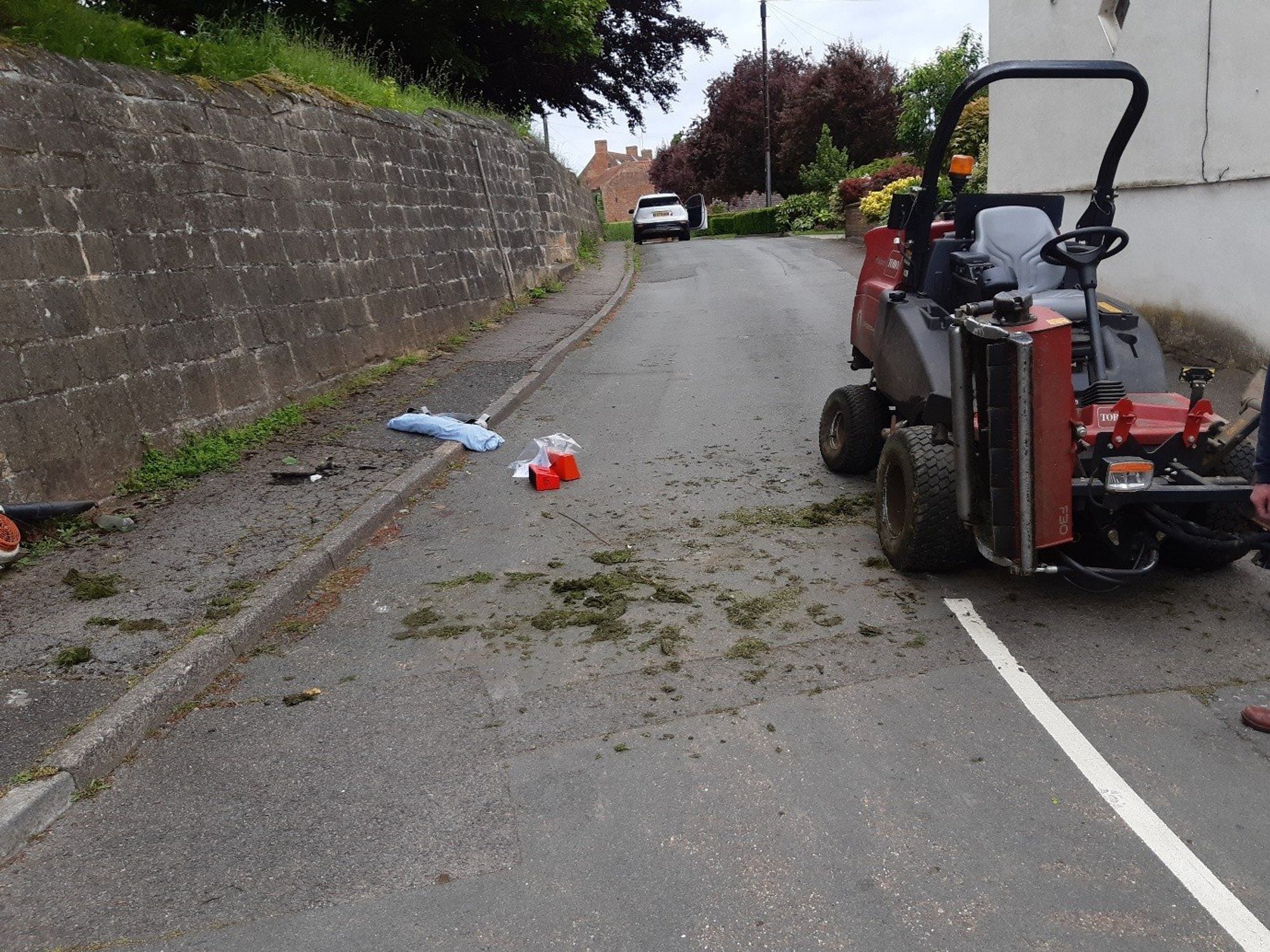 The mower plummeted down the bank