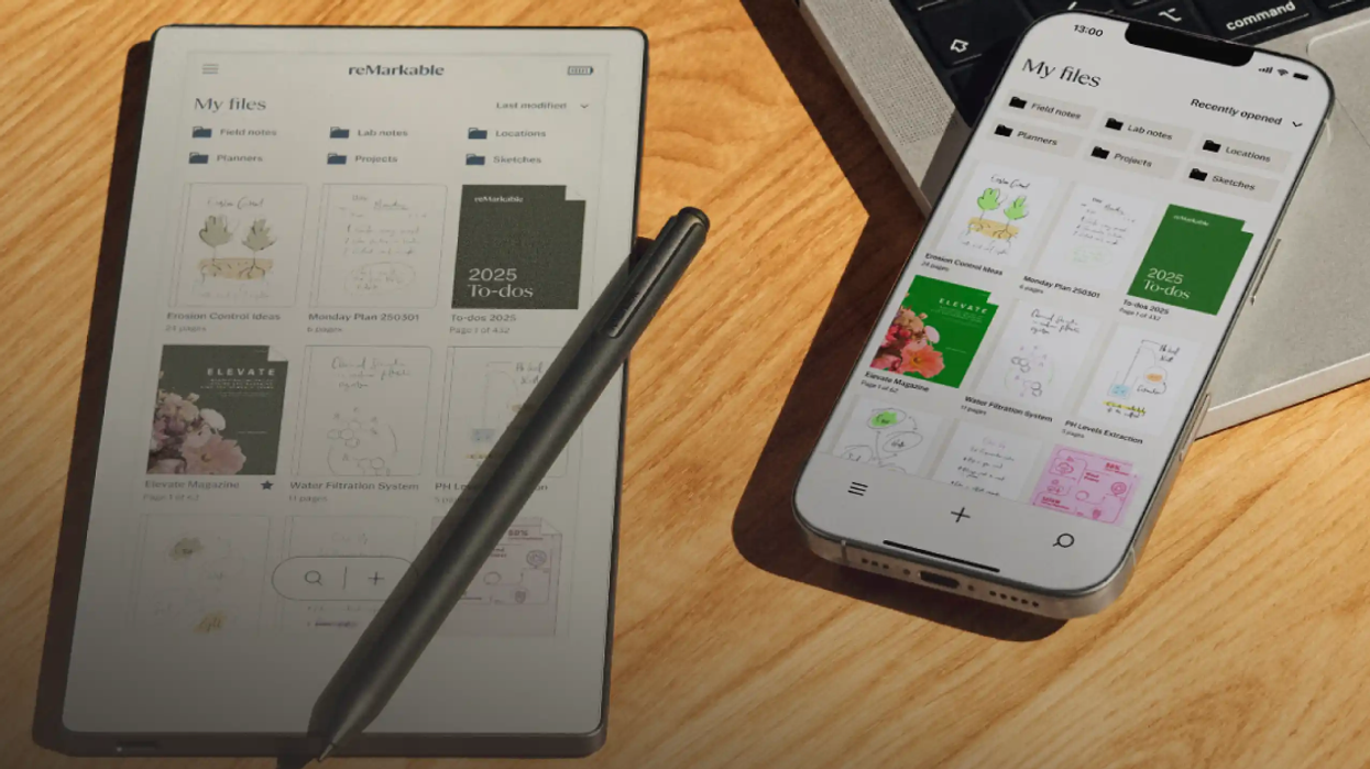 The new reMarkable Paper Pro Move on a desk with the matching Marker Stylus