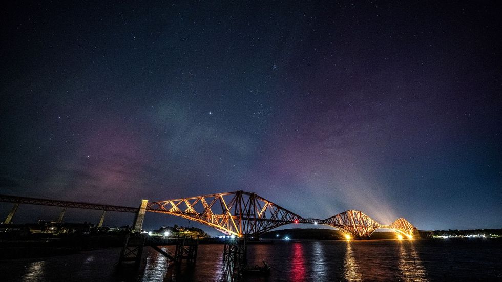 The northern lights were previously visible above the Forth Bridge, North Queensferry, in Fife