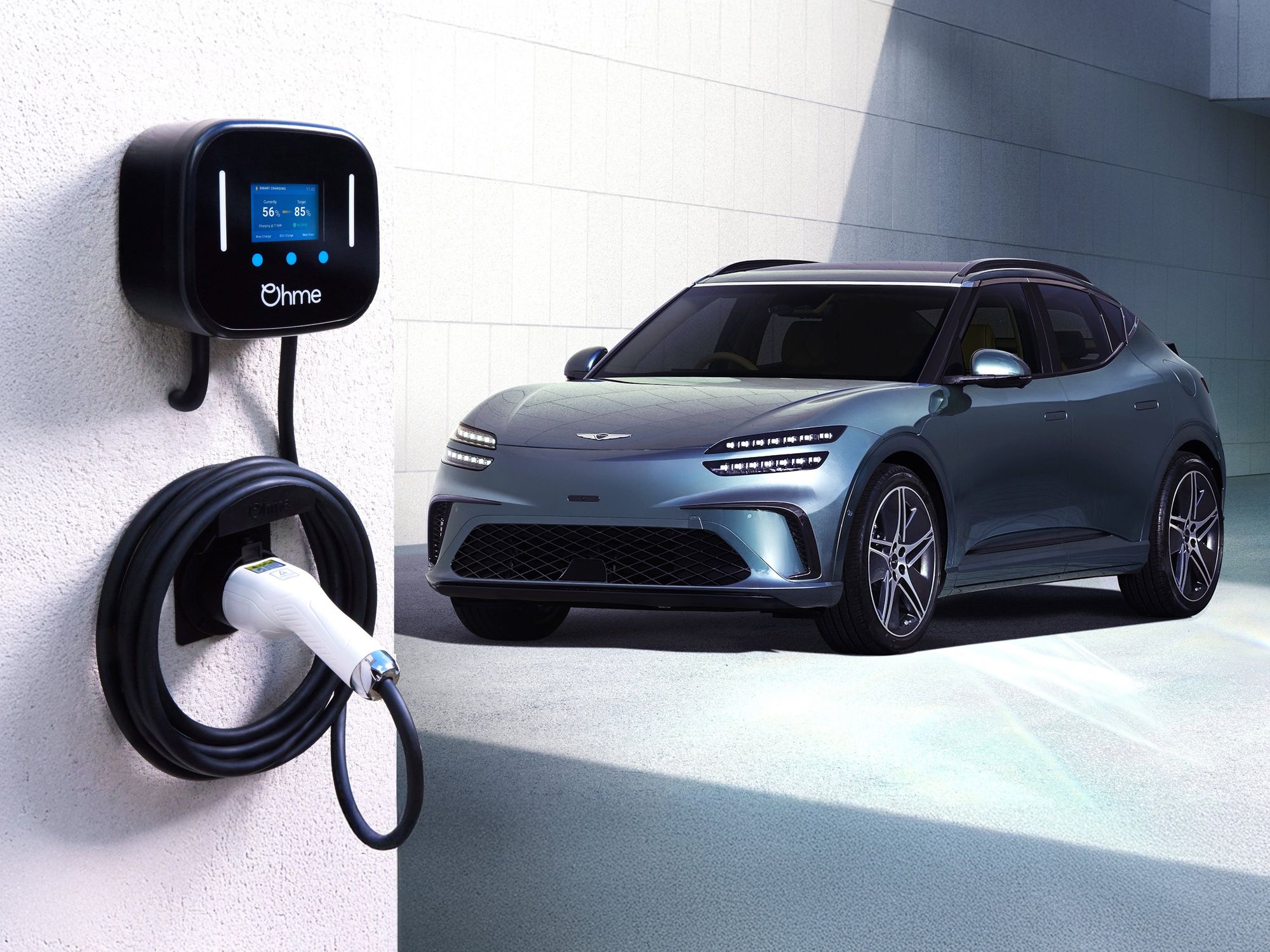 The Ohme Home Pro EV charger and the Genesis GV60