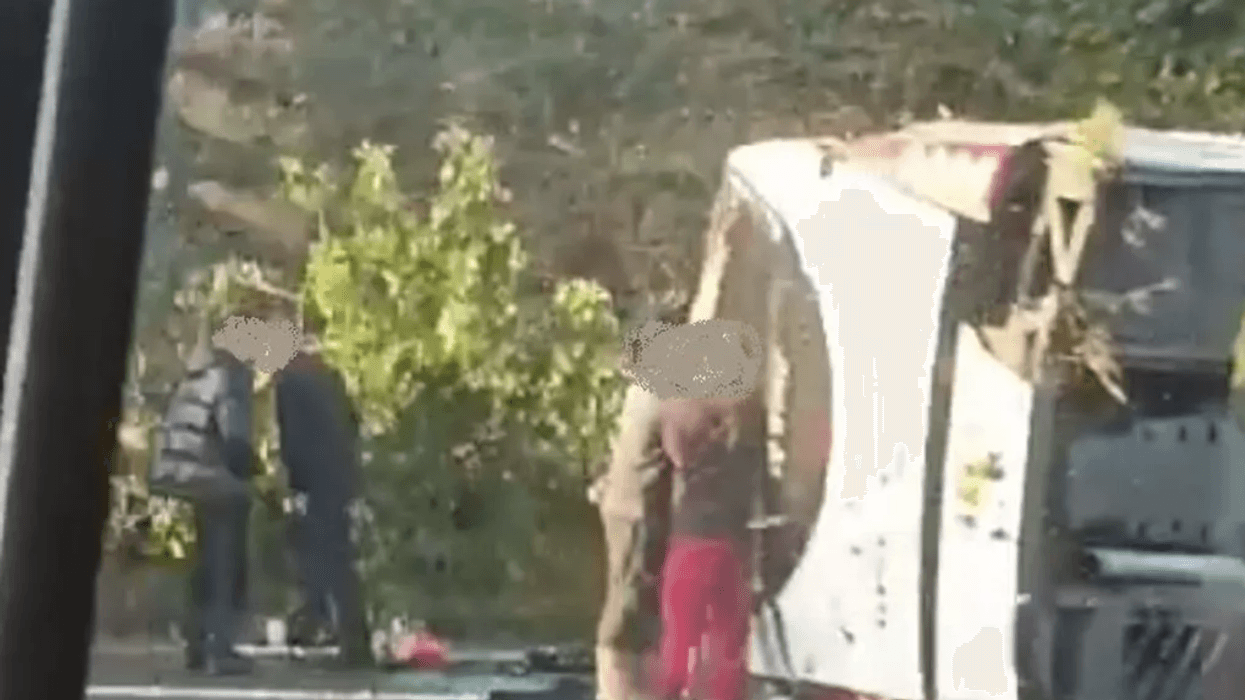 The overturned bus