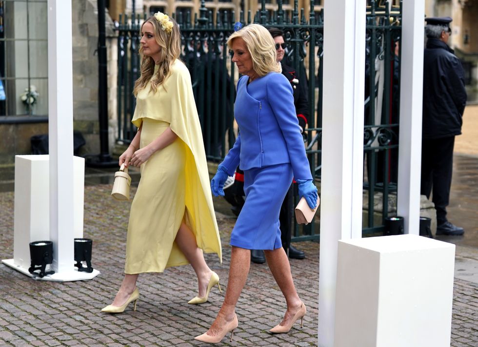The pair were wearing complementary blue and yellow outfits as they arrived at 9.39am\u200b