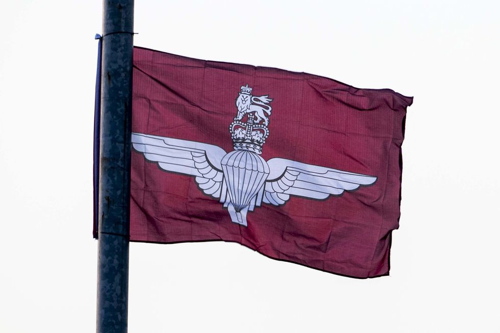 The Parachute Regiment flag flying near Londonderry in the village of Drumahoe
