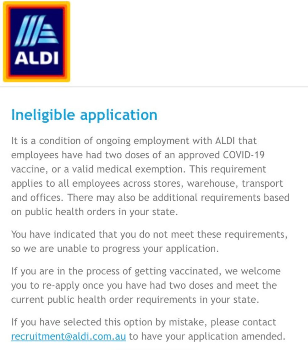 The person who posted the response commented: \%22Well guess I can't work at Aldi\%22