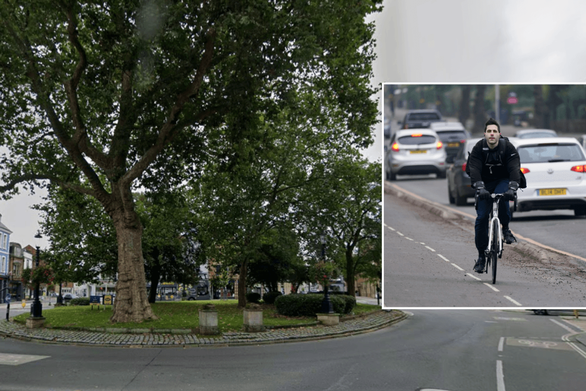 The Plain roundabout and cyclist