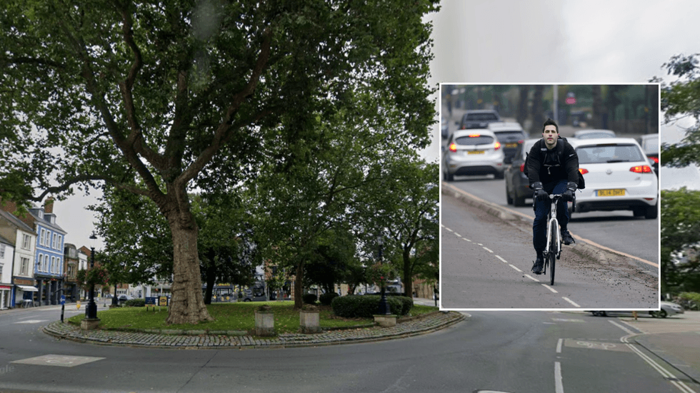 The Plain roundabout and cyclist