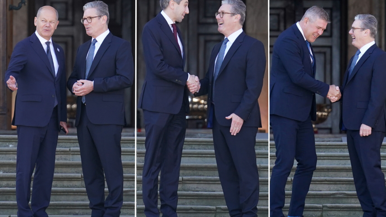 Sir Keir Starmer grins and laughs with EU leaders as he welcomes them to Churchill's birthplace for Brexit 'reset' talks