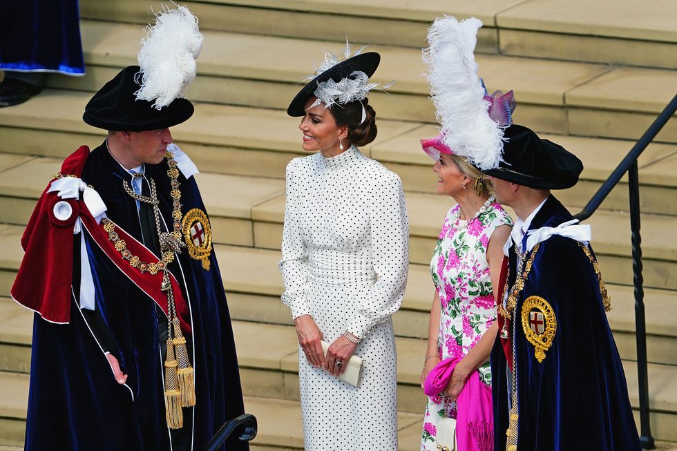 The Prince and Princess of Wales and the Duke and Duchess of Edinburgh following the annual Order of the Garter Service at St George's Chapel