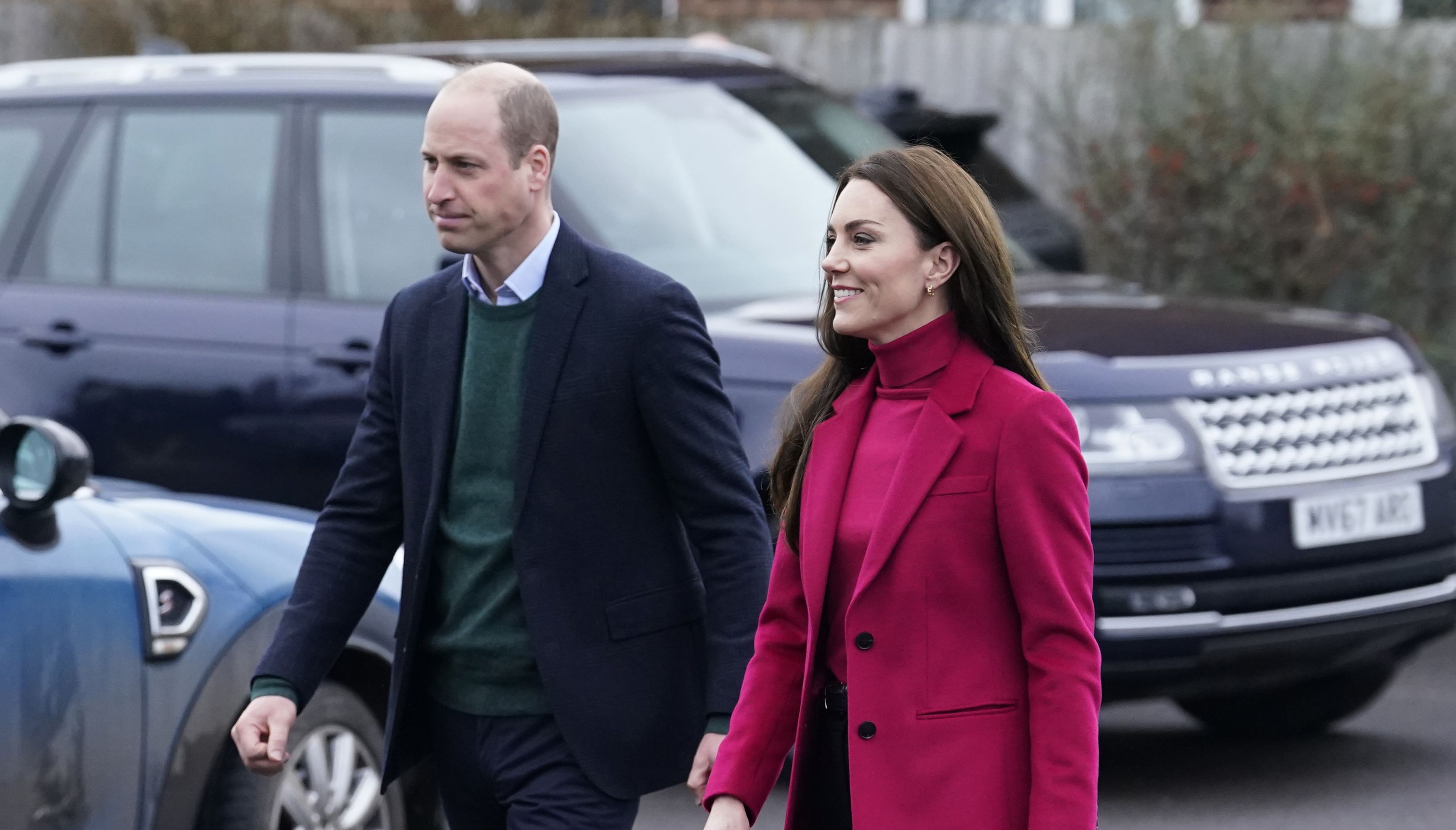 The Prince and Princess of Wales arrive for a visit to Windsor Foodshare in Windsor, Berkshire