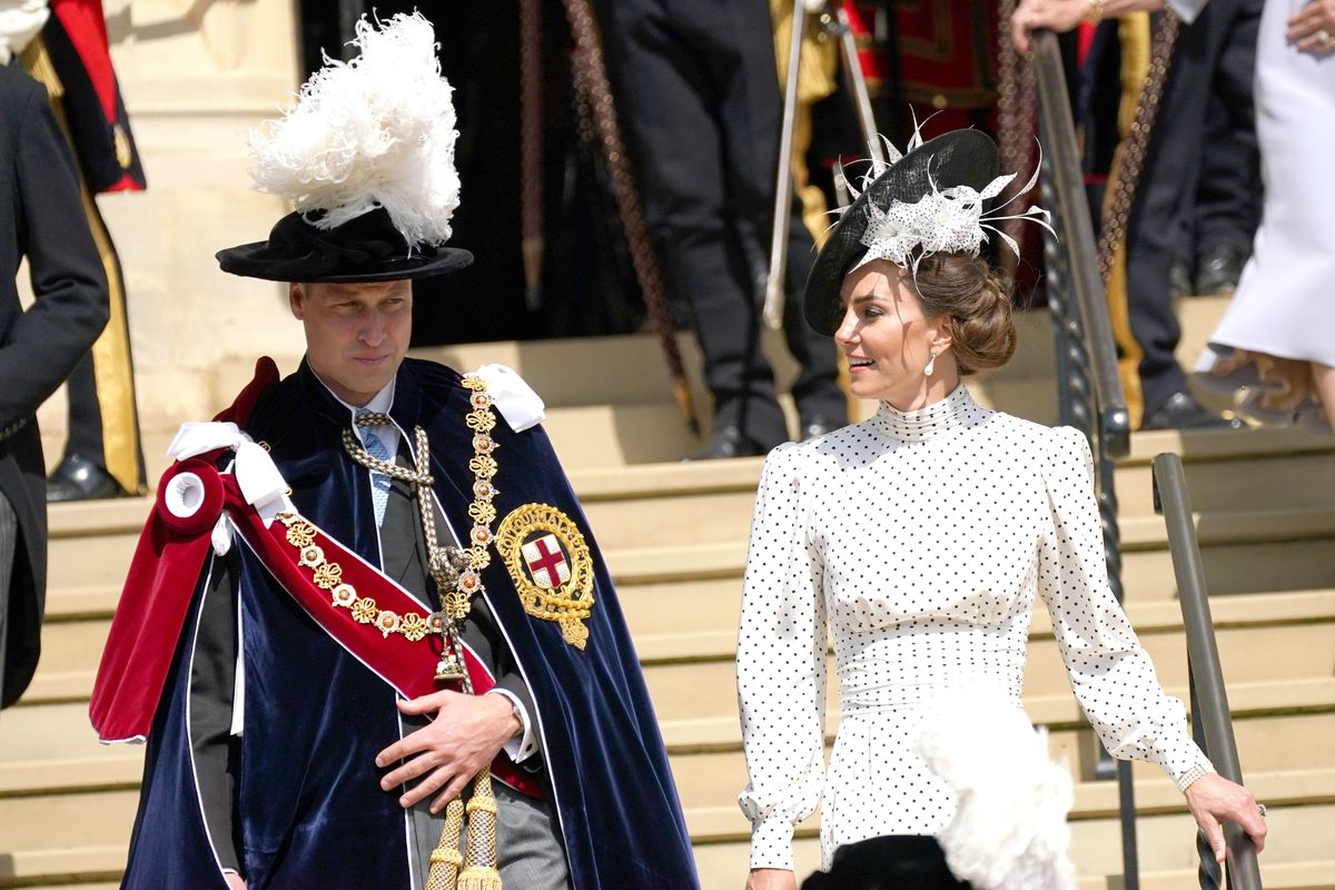 The Prince and Princess of Wales depart the annual Order of the Garter Service at St George's Chapel, Windsor