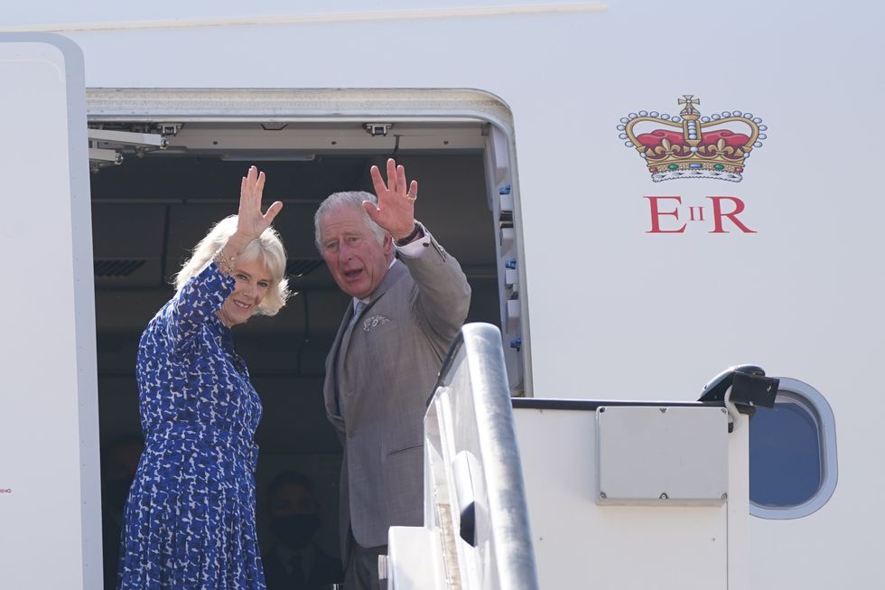 The Prince of Wales and The Duchess of Cornwall at Queen Alia International Airport before departing Jordan to fly to Egypt, on the third day of their tour of the Middle East. Picture date: Thursday November 18, 2021.