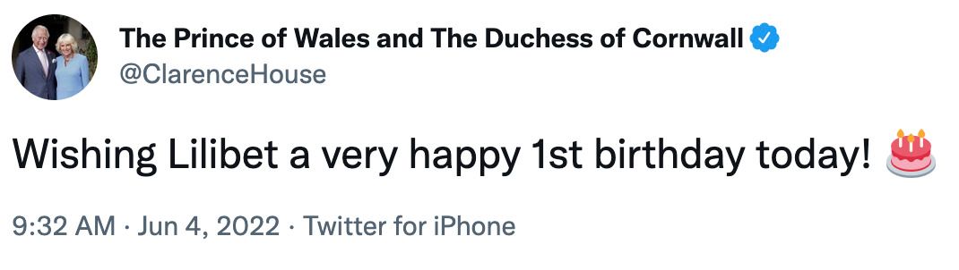 The Prince of Wales and the Duchess of Cornwall wished their granddaughter well on her 1st birthday