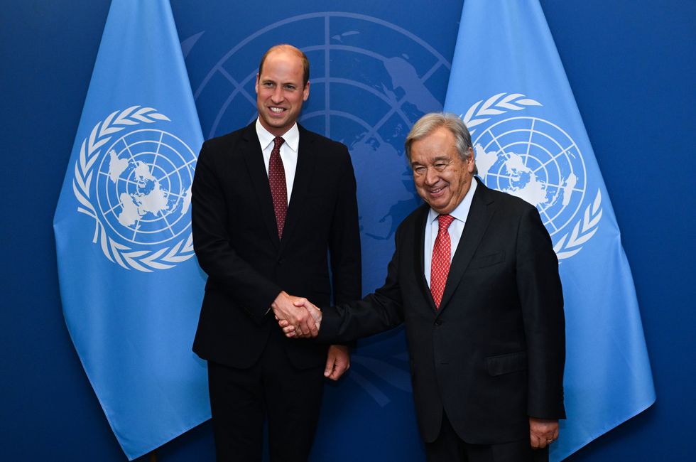 The Prince of Wales (left) with the UN Secretary General, Antonio Guterres, at the UN General Assembly in New York during his two-day visit to the US city.