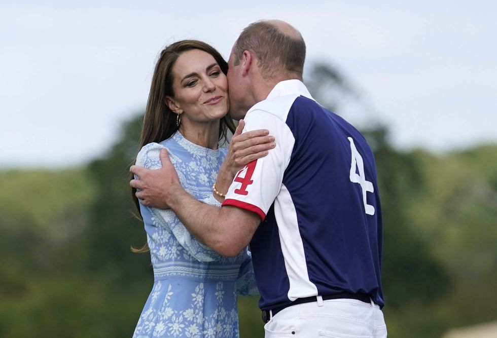 The Prince of Wales (right) and the Princess of Wales (centre) after the Out-Sourcing Inc Royal Charity Polo Cup 2023 at Guards Polo Club