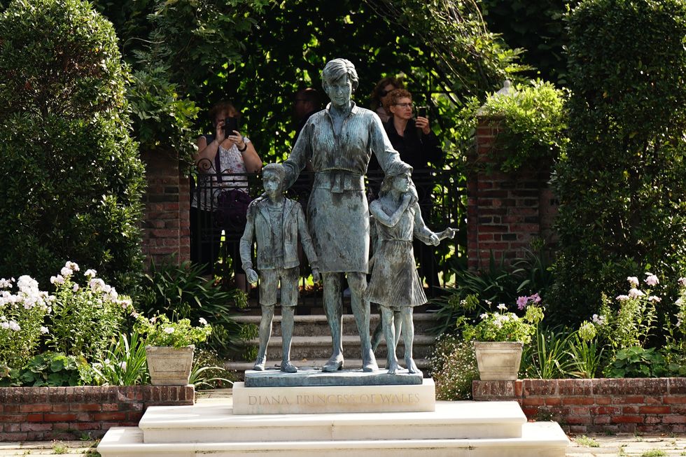 The Princess Diana statue in the Sunken Garden outside Kensington Palace, London, the former home of Diana, Princess of Wales, on the 25th anniversary of her death.