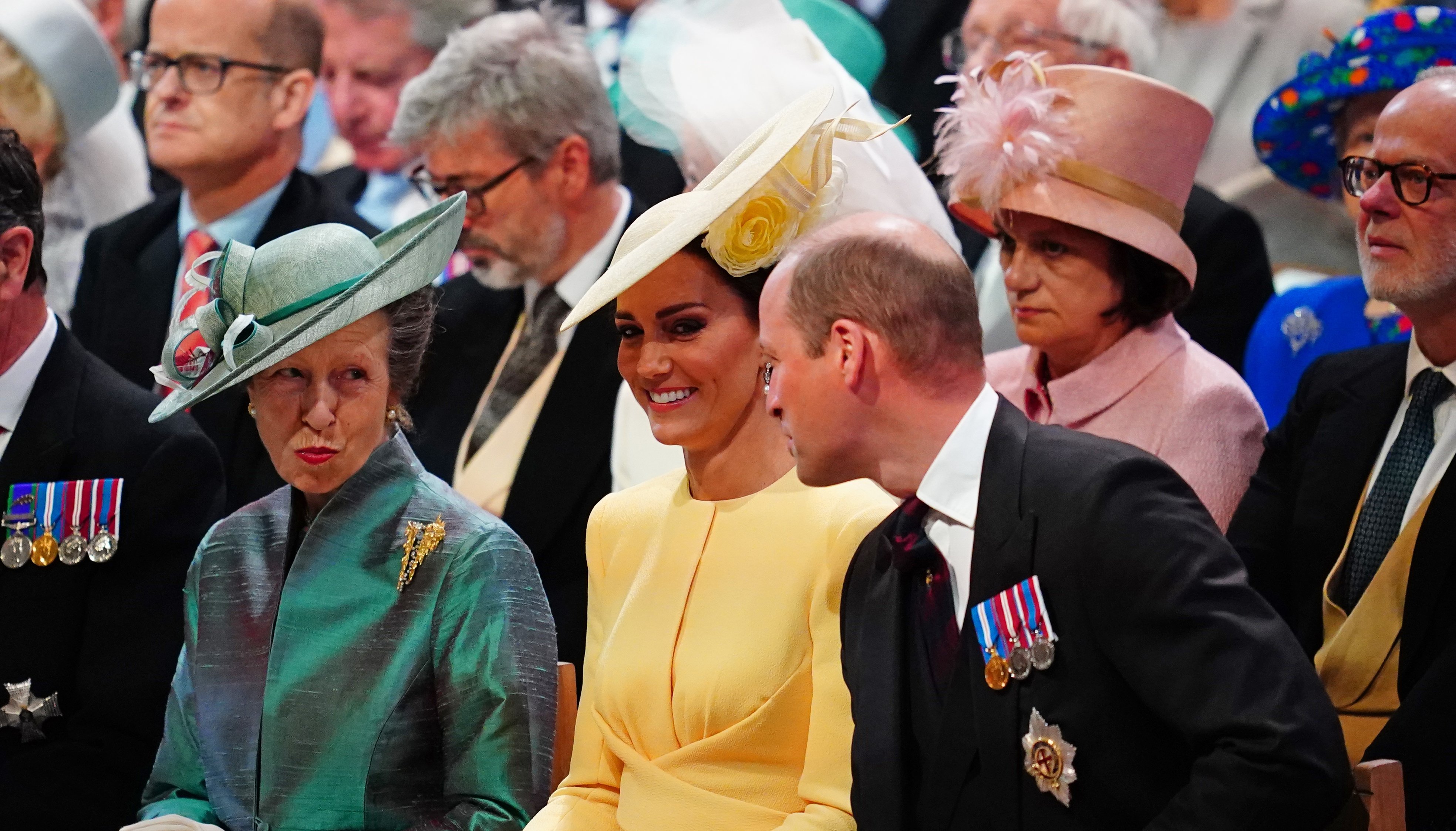 The Princess Royal, the Duchess of Cambridge and the Duke of Cambridge chat before the celebrations begin