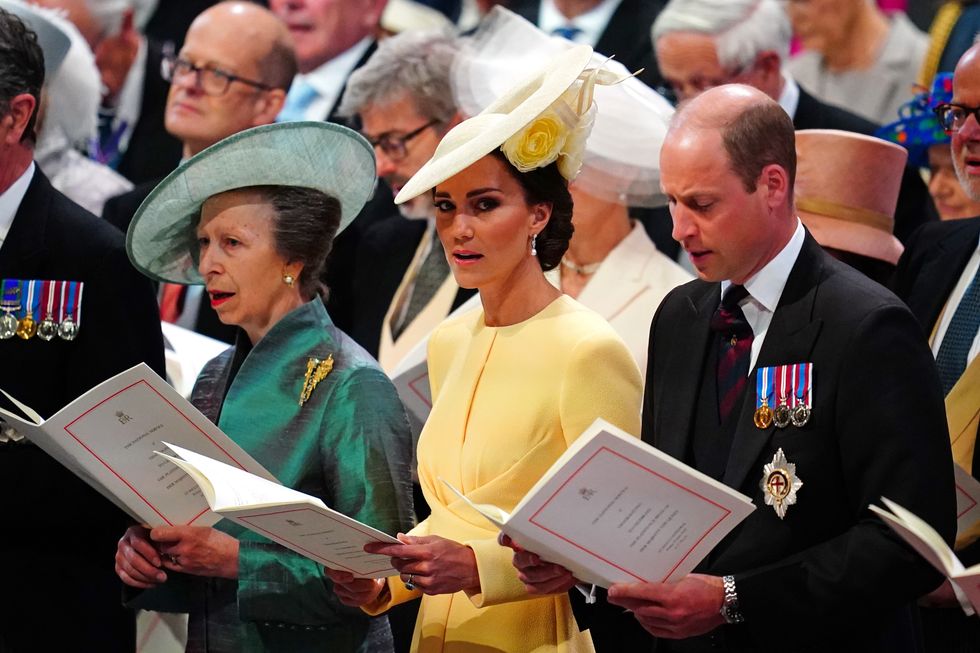 The Princess Royal, the Duchess of Cambridge, and the Duke of Cambridge during the National Service of Thanksgiving at St Paul's Cathedral, London, on day two of the Platinum Jubilee celebrations for Queen Elizabeth II. Picture date: Friday June 3, 2022.